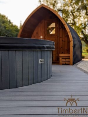 Udendørs Sauna I Træ Til Haven Igloo Design Vildmarksbad WPC – Termotræ Pilleovn Træpiller Eller Brændeovn (5)