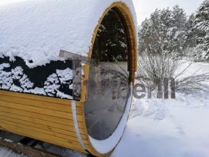 Udendørs Tønde Sauna Med Påklædningsværelse, Panorama Vindue Og Træ Fyret Ovn (7)